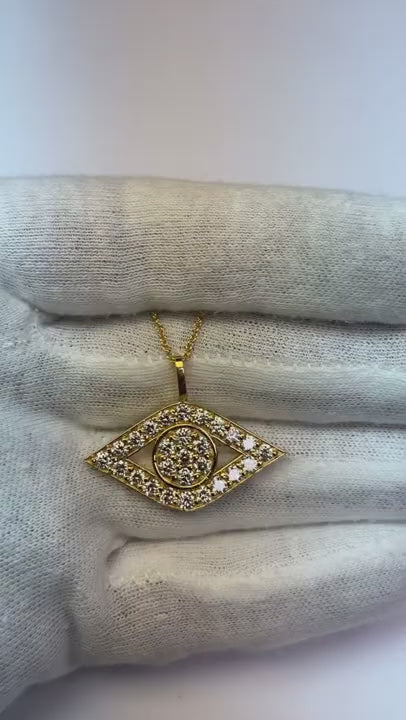2.7 Ct Round Cut Natural Earth Mined Diamonds Eye Pendant Necklace 14K White Gold