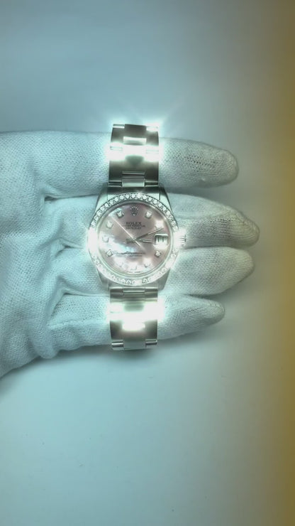 Rolex Dj Watch Pink Mother Of Pearl Dial Custom Diamond Bezel Ss