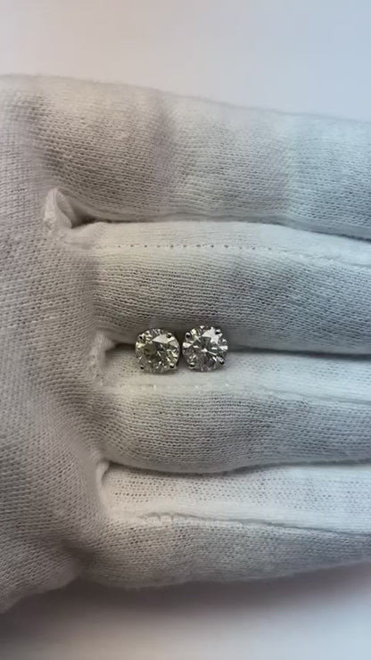 3.01 Carat Natural Earth Mined Diamond Stud Earrings Round White Gold Studs