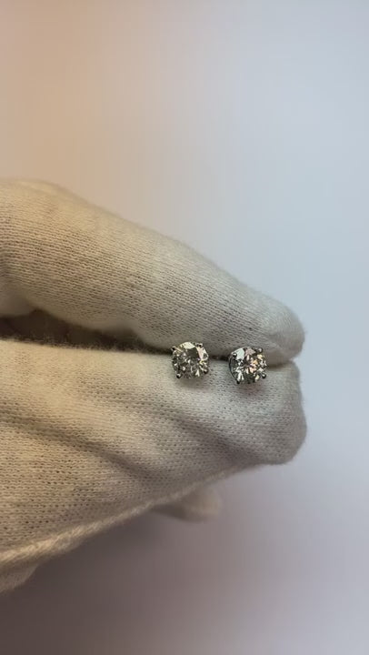 4 Prong Set Solitaire Round Natural Earth Mined Diamond Stud Earring Gold 14K 1.5 Ct.