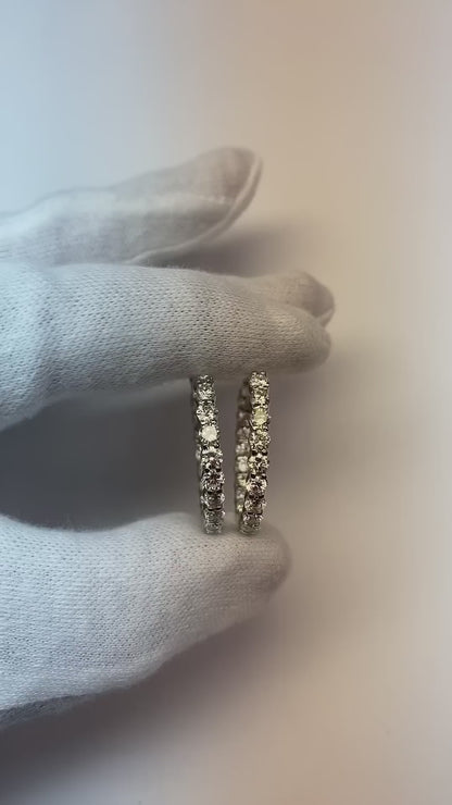 Beautiful Round Cut Natural Earth Mined Diamond Hoop Earring Solid White Gold 14K 3 Ct.