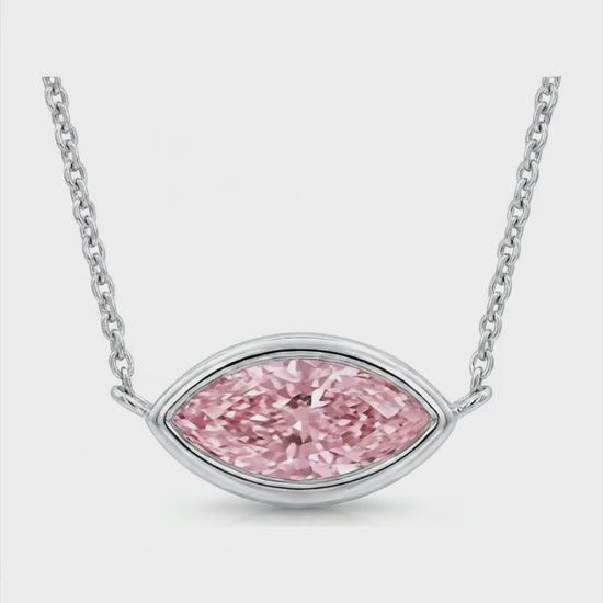 3.5 Carat Marquise Pink Lab Grown Diamond Bezel Pendant 14K White Gold