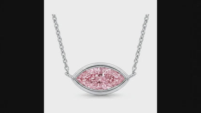 3.5 Carat Marquise Pink Lab Grown Diamond Bezel Pendant 14K White Gold