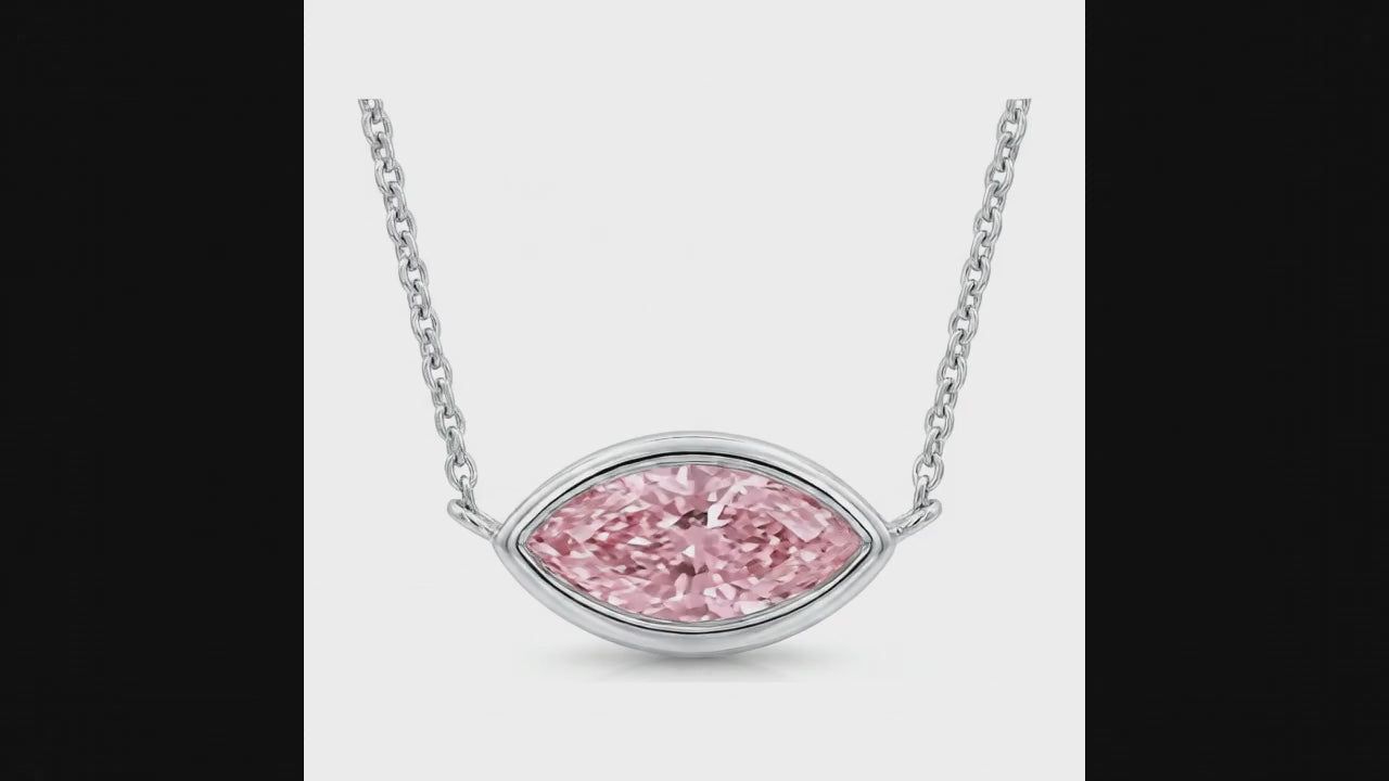 3.5 Carat Marquise Pink Lab Grown Diamond Bezel Pendant 14K White Gold
