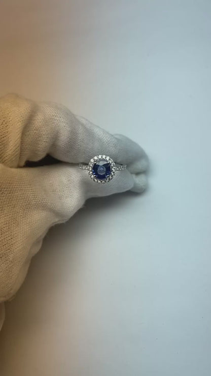 Big Sri Lanka Sapphire & Natural Earth Mined Diamonds Small Diamonds Wedding Ring 3 Ct