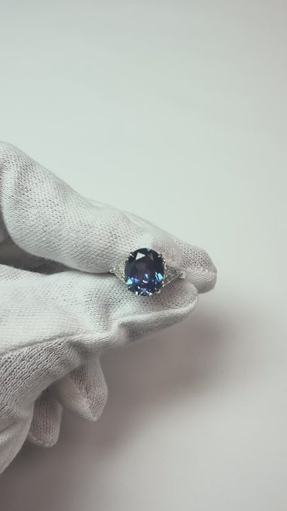 Oval Sri Lanka Color Sapphire Trillion IGI CERTIFIED Diamonds 3 Stone Ring 6.01 Carats