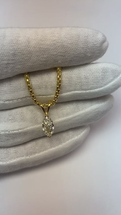Marquise Cut Real Natural Earth Mined Diamond Necklace Pendant 1 Carat White Gold 14K