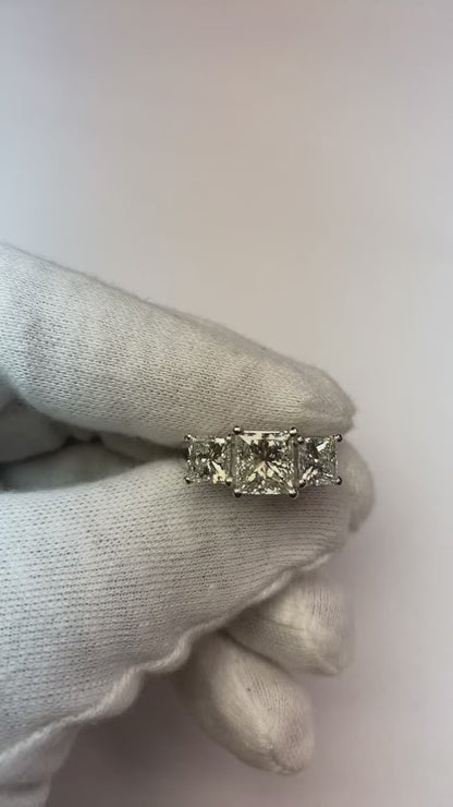 Natural Earth Mined Diamond Three Stone Ring 4.01 Carat Engagement Anniversary Jewelry