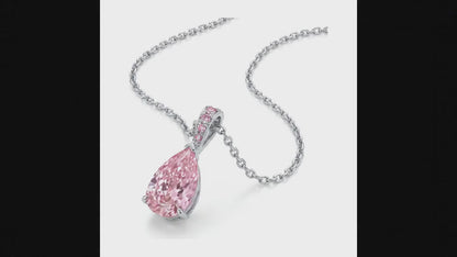 5 Carat Pear Pink Lab Grown Diamond and White Diamond Solitaire Pendant 14K White Gold
