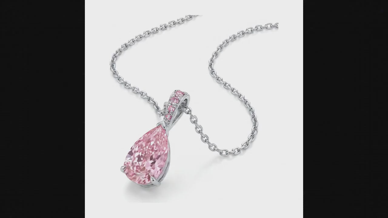 5 Carat Pear Pink Lab Grown Diamond and White Diamond Solitaire Pendant 14K White Gold