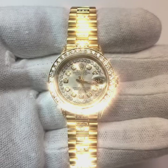 Rolex Datejust Iced Out Diamond Lady Watch Yellow Gold Bracelet