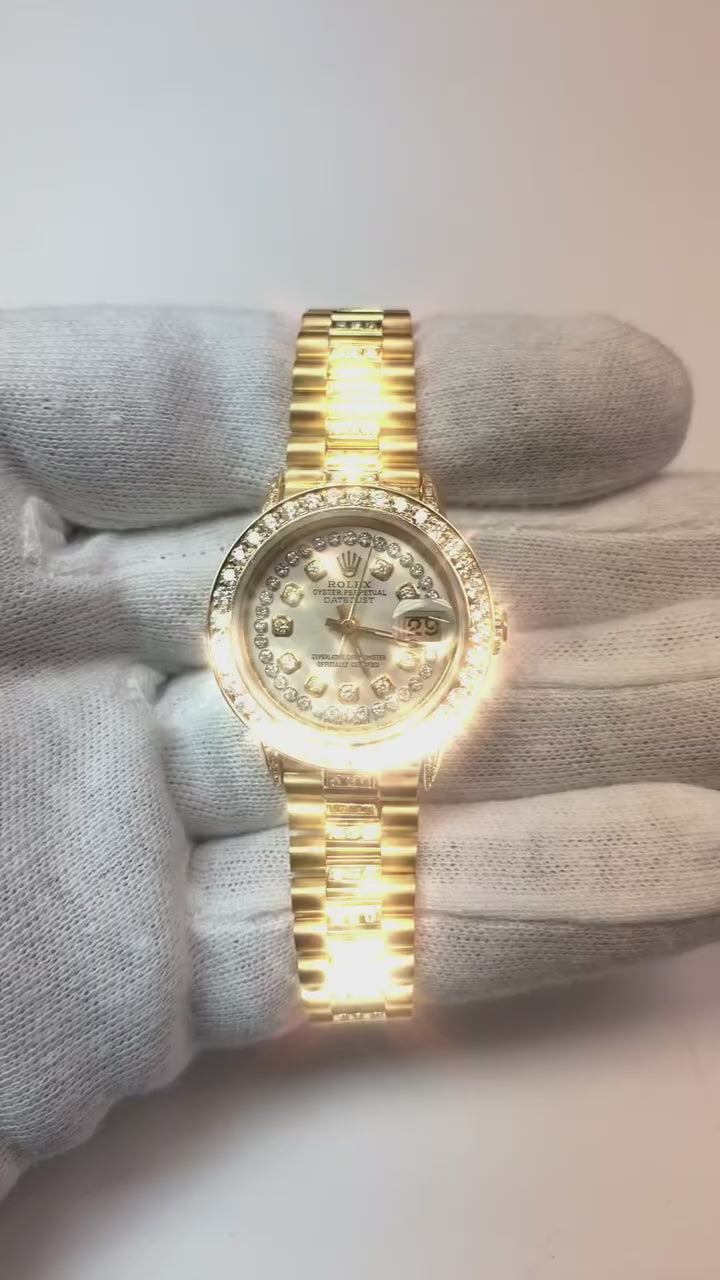 Rolex Datejust Iced Out Diamond Lady Watch Yellow Gold Bracelet