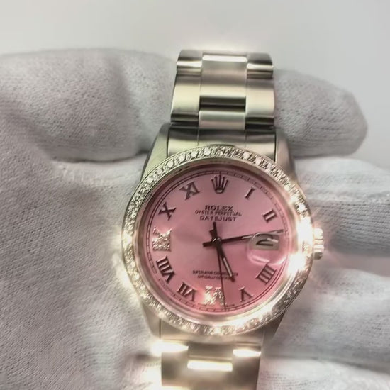 Rolex QUICK SET Pink Roman Dial Diamond Bezel Oyster Bracelet Men Watch 36 mm QUICK SET