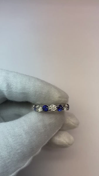 4.80 Carats Round Eternity Band Jewelry Blue Sapphire White Gold 14K