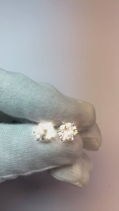 3 Carats Round Natural Earth Mined Diamond Stud Earrings White Gold 14K