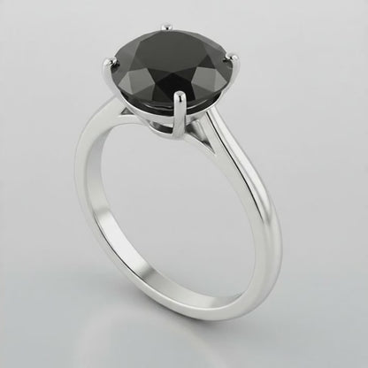 3 Carat Round Black Diamond Solitaire Ring Natural 14K White Gold