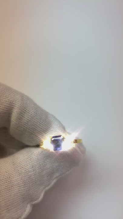 Ladies Asscher Natural Earth Mined Diamond Ring Ceylon Sapphire 3 Stone Jewelry 2 Carats