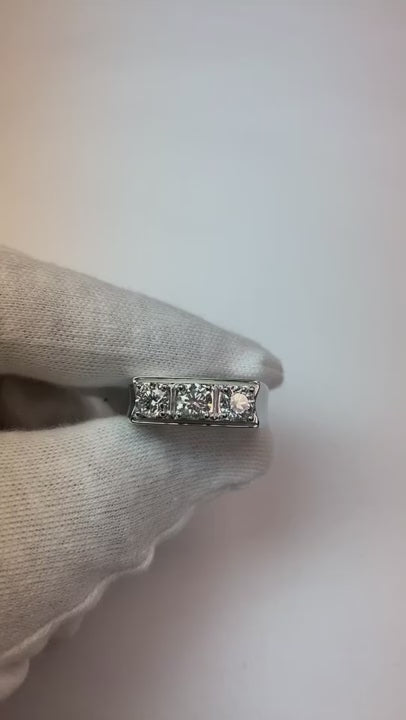 3 Stone Men Engagement Band 2.25 Carats Prong Set White Gold 10K Diamond
