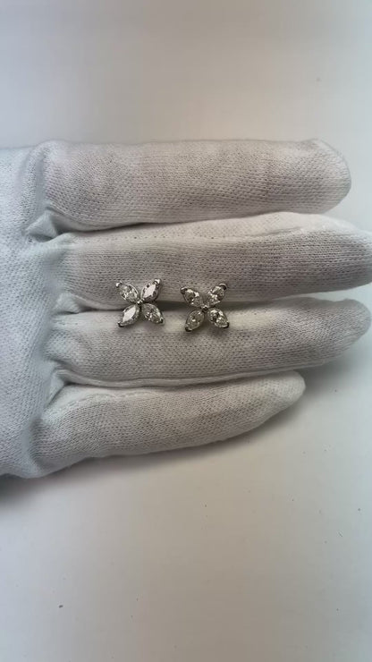 Women Marquise Natural Earth Mined Diamond Stud Earring 2.40 Carats White Gold Jewelry