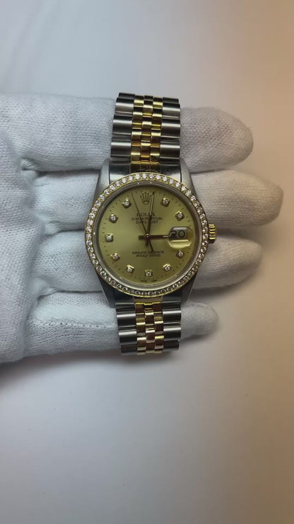 Champagne Diamond Dial Bezel Rolex Datejust Watch Gold & Steel QUICK SET