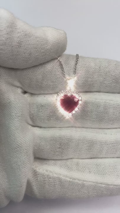 White Gold Heart Cut Red Ruby & Natural Earth Mined Diamond Necklace Pendant 2.70 Carats