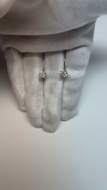 2 Carat Round Natural Earth Mined Diamond Earrings Leverback 14K White Gold New