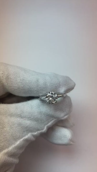 3 Stone Baguette & Round Old Miner Natural Diamond Ring 2.50 Carats