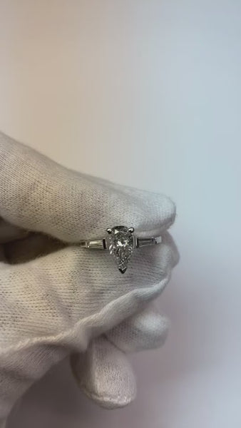 2.11 Carat Pear Shape Mined Diamond Engagement Ring Three Stone