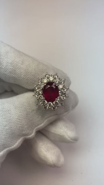 6.50 Ct Natural Red Ruby With Diamonds Ring White Gold