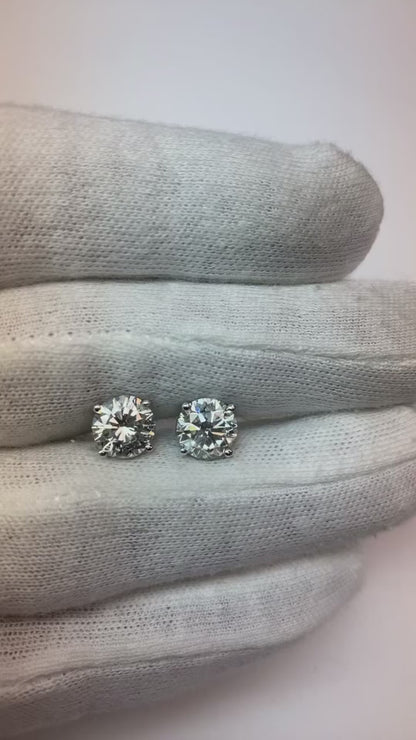 4 Carats Rounds Sparkling Natural Earth Mined Diamonds Lady Stud Earrings White Gold 14K