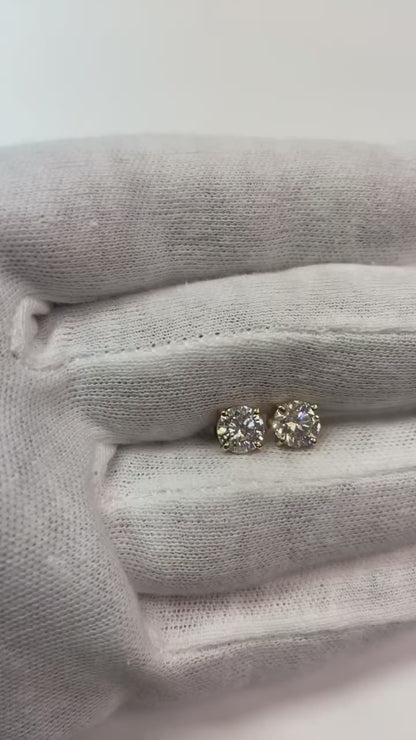 Round Natural Earth Mined Diamond Ladies Stud Earring 2 Carats White Gold