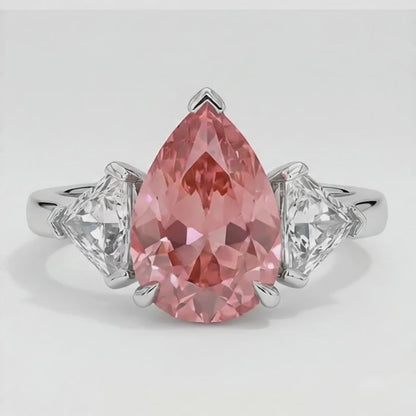 Pear Padparadscha and White Trilliant Three Stone Ring Natural Platinum