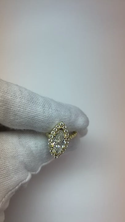 Marquise & Round Brilliant Natural Earth Mined Diamonds 2.51 Ct. Halo Engagement Ring WG