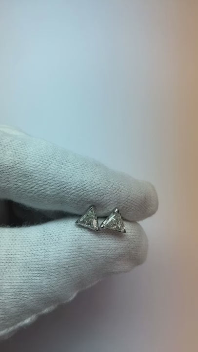 1 Carat Trilliant Cut Natural Earth Mined Diamond Stud Women Earring Pair White Gold 14K