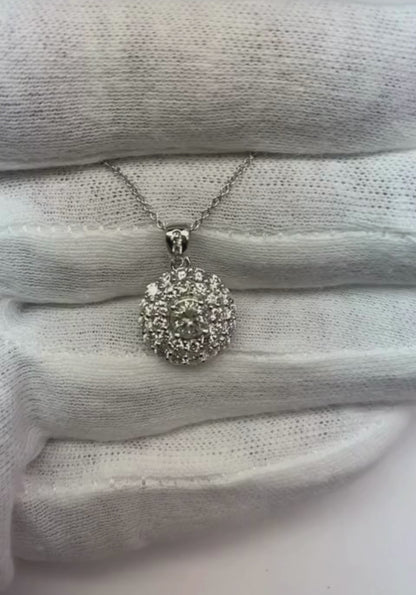 1 Carat White Gold 14K Round Cut Natural Earth Mined Diamond Ladies Pendant