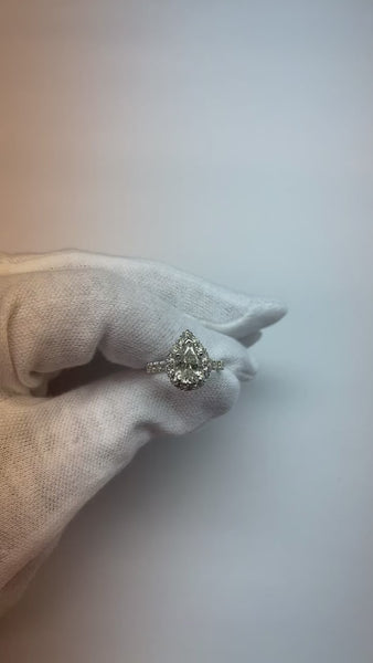 Halo Pear Natural Diamond Anniversary Ring 2.75 Carats White Gold 14K