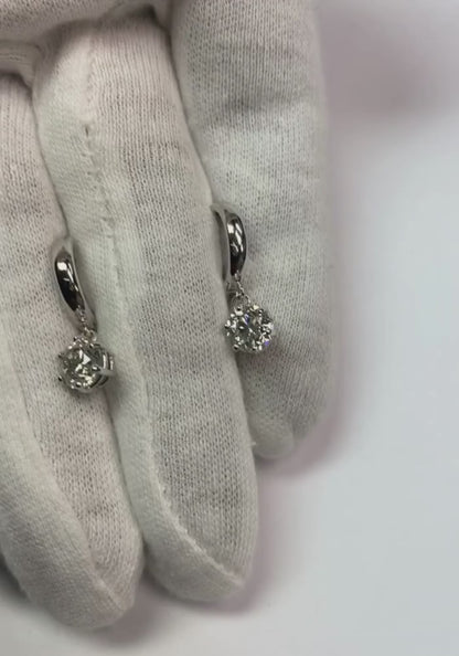 Six Prong Setting Round Cut 2 Carats Natural Earth Mined Diamond Drop Earring White Gold