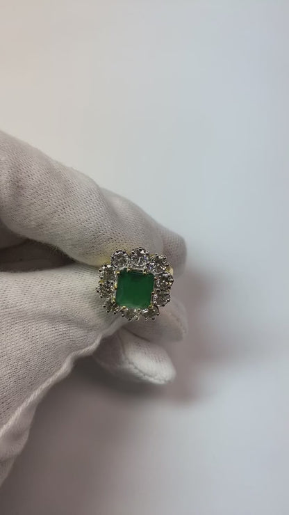 7 Carats Green Emerald Natural Earth Mined Diamond Wedding Ring Gold 14K