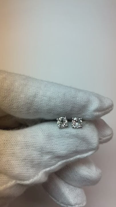 0.80 Carats Prong Set Round Natural Earth Mined Diamond Stud Earring 14K White Gold