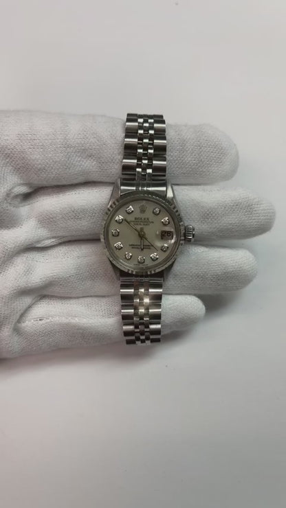 Rolex Datejust 26 mm White Mother Of Pearl Diamond Dial Stainless Steel Watch