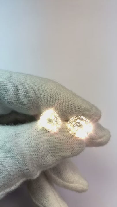 Natural Earth Mined Diamond Halo Studs 4 Carats Yellow Gold 14K