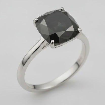2 Carat Cushion Black Diamond Solitaire Ring Natural 14K White Gold