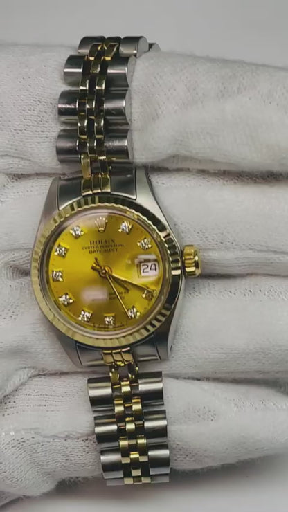 Rolex Ss & Gold Datejust Ladywatch Champagne Diamond Fluted Bezel