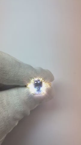 3 Ct Cushion Sri Lanka Blue Sapphire And Halo Diamond Ring