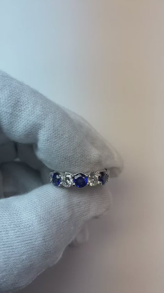 Alternating Blue Sapphire & White Diamond Eternity Wedding Band