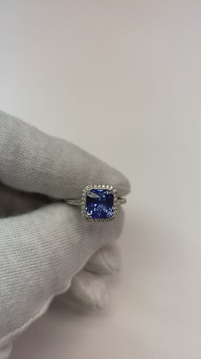 Ladies Halo Natural Earth Mined Diamond Jewelry Ceylon Sapphire Prong Set Gold 5 Carats