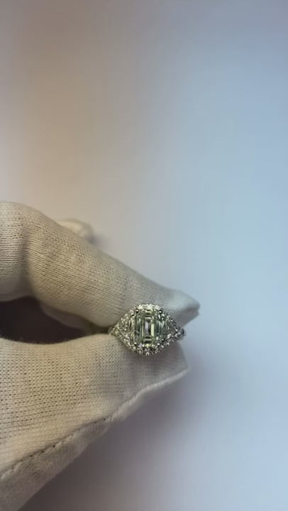 Real Emerald Trillion Natural Earth Mined Diamond Engagement Ring 3.95 Carats Brilliant Cut