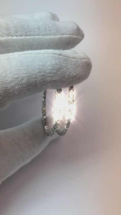 Ladies Hoop Earrings 7 Ct Brilliant Cut Natural Earth Mined Diamonds White Gold 14K