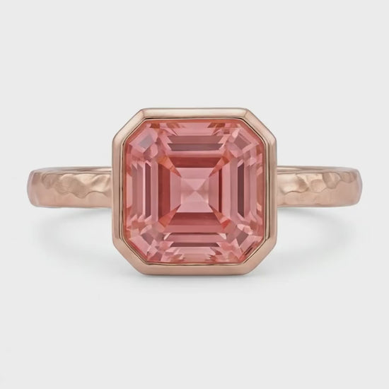 Asscher Padparadscha Bezel Solitaire Ring Natural 14K Rose Gold