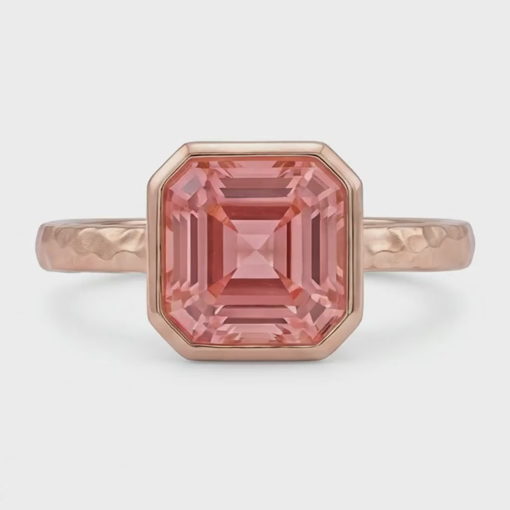 Asscher Padparadscha Bezel Solitaire Ring Natural 14K Rose Gold